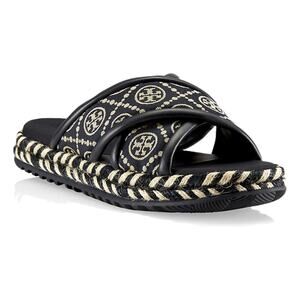 Tory Burch T Monogram Cross Espadrille Slide Sandal, Perfect Navy 7